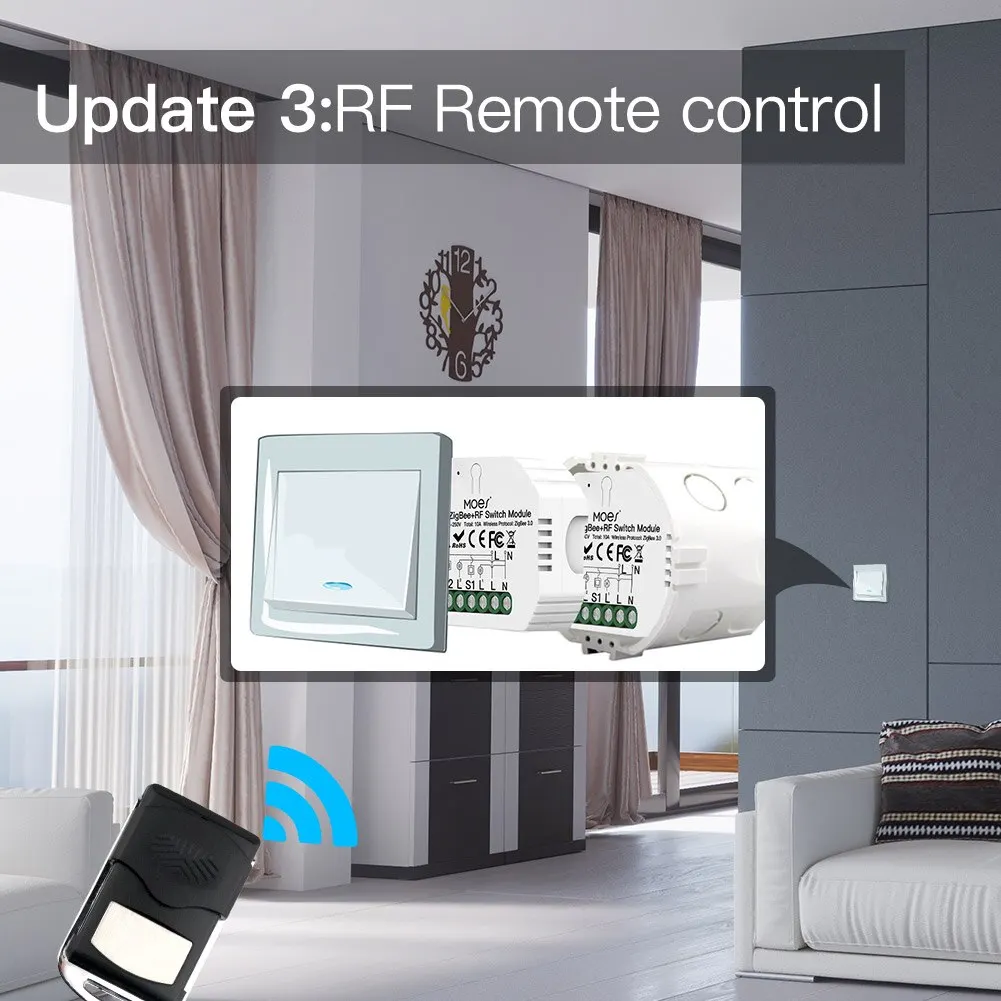 MOES ZigBee 3.0 Smart Light Switch Relay Module 1/2/3 Gang Smart Life/Tuya Control, 2MQTT Setup with Alexa Google Home Yandex