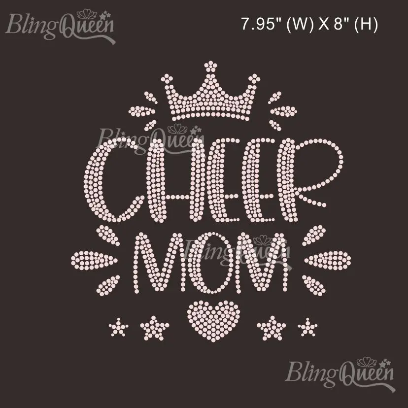 

BlingQueen-Rhinestone Strass Transfer, Crystal Bling Hot Fix Iron on Patch Motif, Cheer Mom Crown Design, 25Pcs Lot