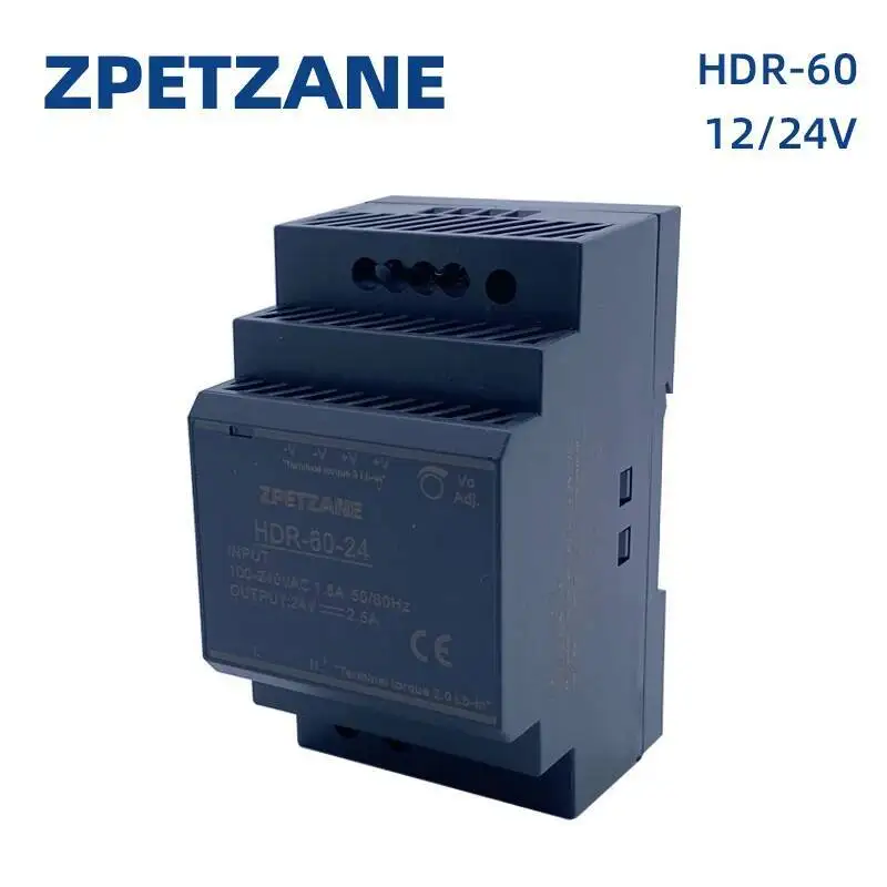 

HDR-60W SMPS AC/DC Step Shape DIN Rail Switching Power Supply 12V 24V Slim LED Driver 60W Power Transformer