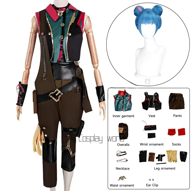 

Anime Arcane Season 2 Jinx Cosplay Costume Full Set Game LOL Powder Uniform Halloween Carnival Party Outfits