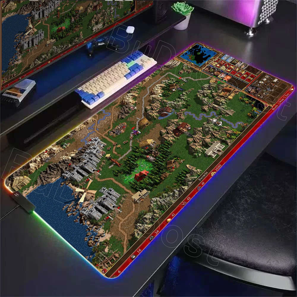 RGB Glowing Desk Mat Heroes of Might and Magic 3 Mousepad Pc Gamer Computer Accessories Mouse Pad HD Gaming Laptop Keyboard Pads