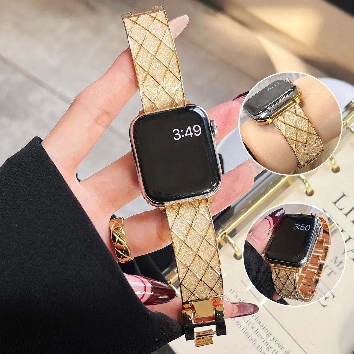 Flash Sand Metal strap for Apple Watch Ultra 49mm strap 42mm 38mm321 Women\'s Fashion for iwatch Series 45mm 41mm987 44mm 40mm654