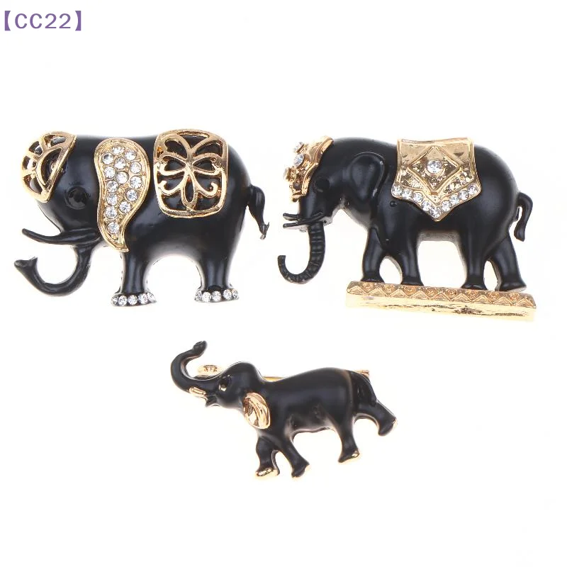 Vintage Black Gold Elephant Brooch With Shiny Rhinestone Mini 3D Animal Brooch For Party Daily Wear Fashion Clothing Accessories