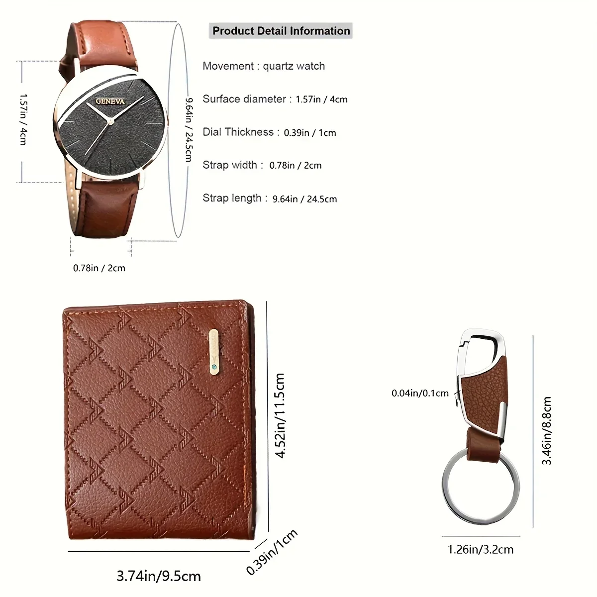 Brown Minimalist Quartz Watch Set with Wallet and Keychain - An Elegant Watch Set Suitable for Both Casual and Formal Occasions
