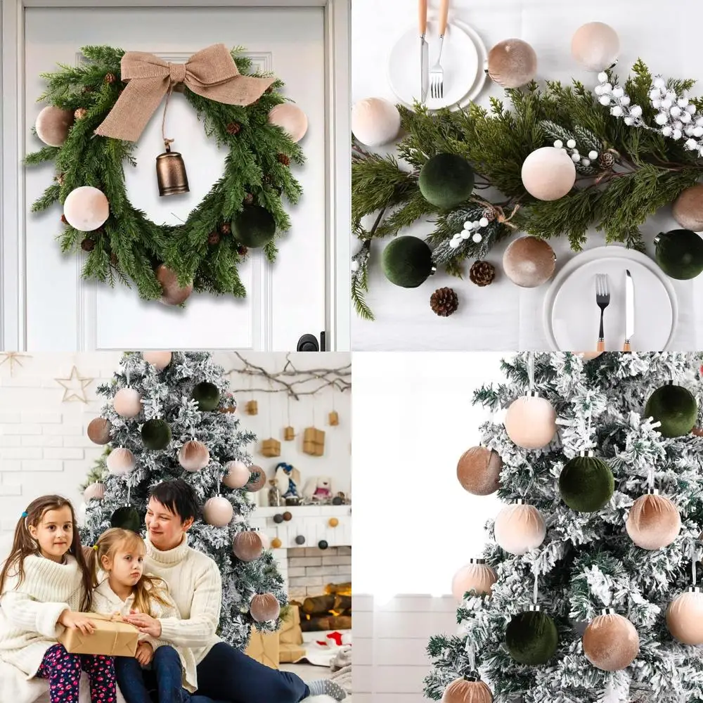 15 قطعة من زينة شجرة عيد الميلاد المخملية متعددة الألوان - مجموعة مقاومة للكسر 80 ملم (3.15) باللونين الأخضر والبني