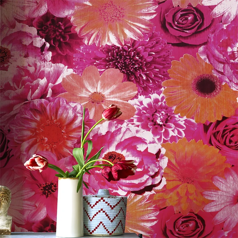 

Modern simple pastoral red big flower wallpaper Non self adhesive living room Warm bedroom Room Background wall wallpaper behang