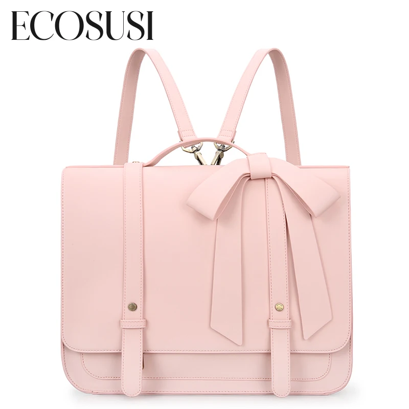 ECOSUSI Bags for Women Handbags Briefcase PU Leather 14\'\' Laptop Satchel Female Square Shoulder Bag for College Travel