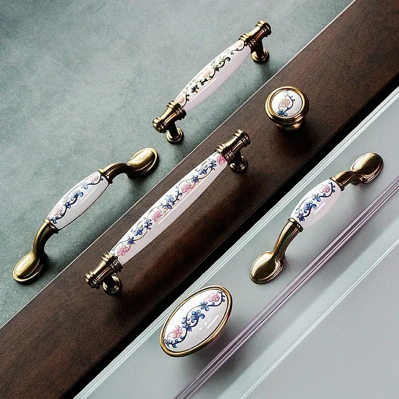 ceramic handle American retro cabinet door modern minimalist European style drawer cabinet wardrobe cabinet handle