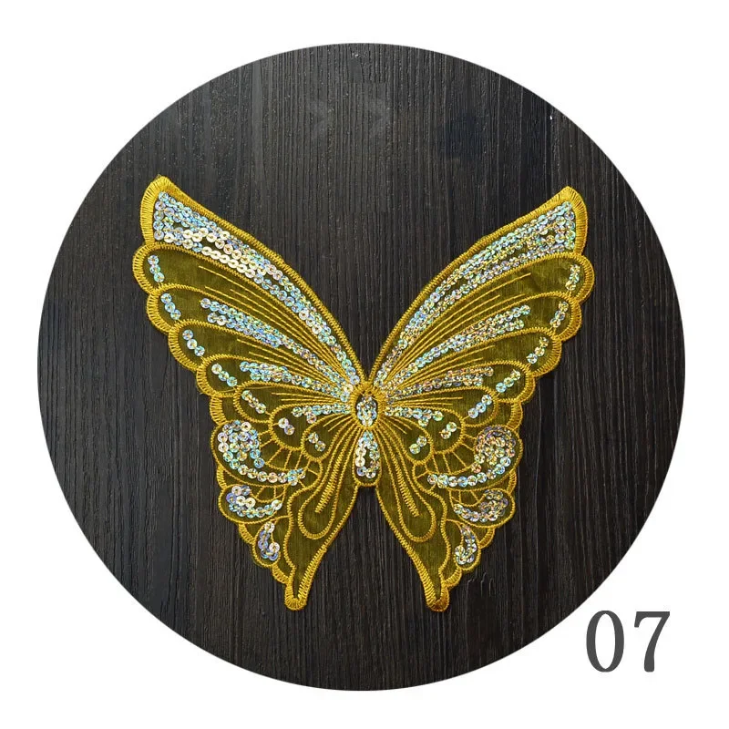 Fashion 12color butterfly lace patches for clothing sew on sequin embroidery applique butterfly parche for clothes accessories