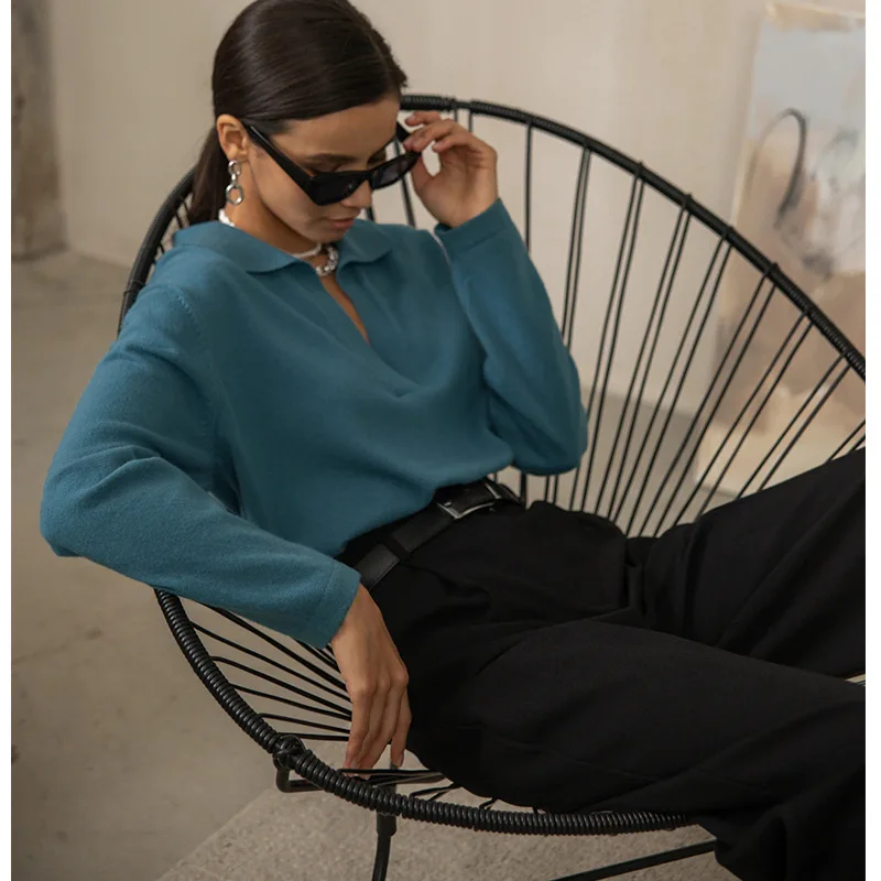 女性用長袖ポロシャツセーター,ニットセーター,用途の広いセーター,トレンディなレジャーファッション,秋冬,2024