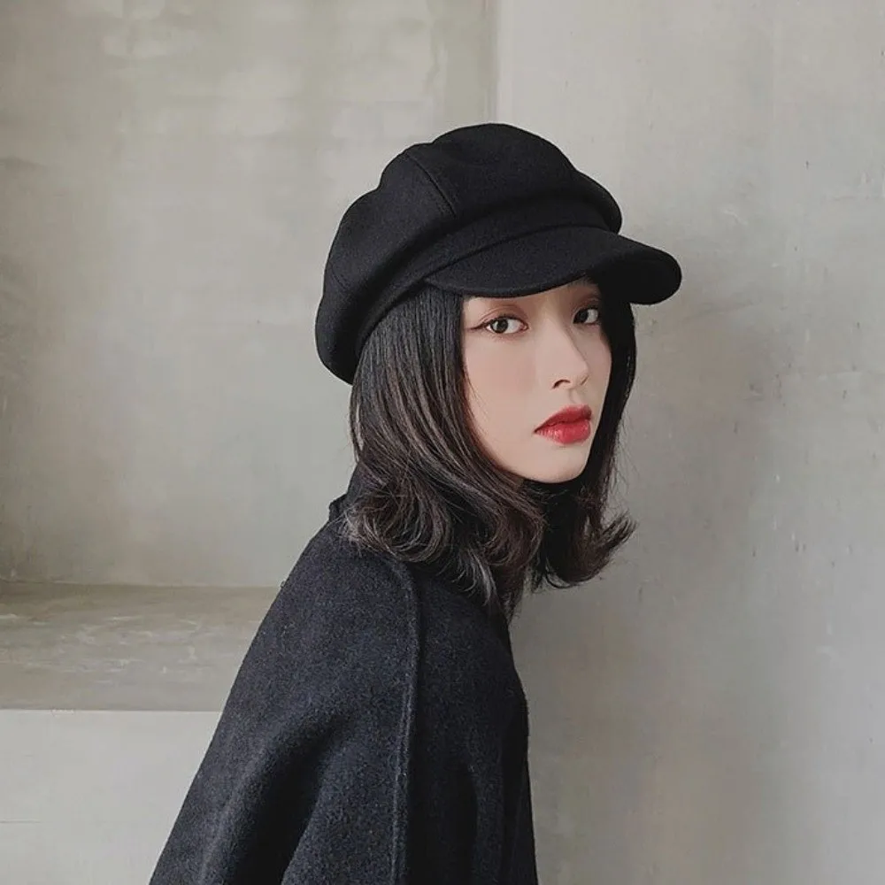 قبعة صوفية مثمنة بلون سادة عتيقة لحماية الأذن قبعات بريطانية سميكة تحافظ على الدفء على الطراز الكوري قبعة الفنان للشتاء