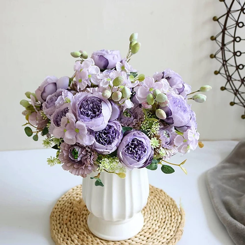 Artificial Flowers Venus Rose Bouquet Silk Rose Vase Home Decor Garden Wedding Decorative Fake Plants Festival Wreath Material