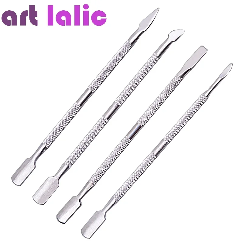 4pcs/Lot Stainless Steel Cuticle Remover Double Sided Finger Dead Skin Push Nail Cuticle Pusher Manicure Nail Care Tool