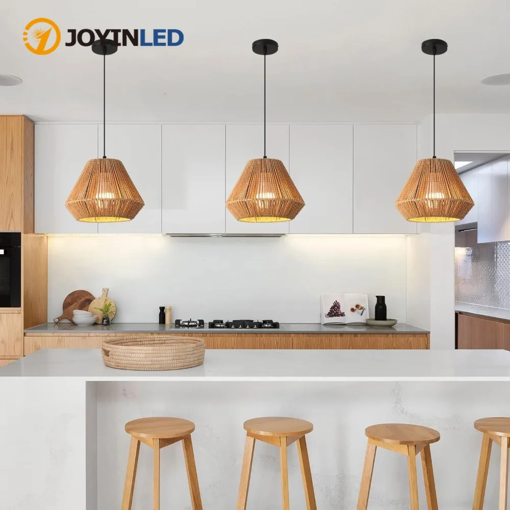 

Винтажный плетеный светильник JOYINLED из ротанга, 24 см, ретро-подвесной светильник для ресторана, с веревкой из конопли, для гостиной, домашний декор