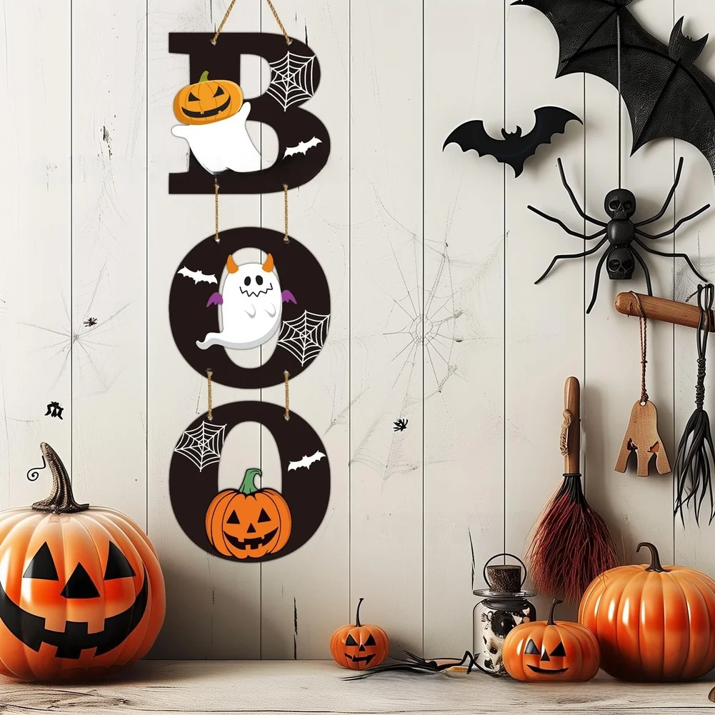 Halloween Wooden Sign Spooky Hanging Plaque For Door Wall Party Home Holiday Seasonal Decor Ornaments