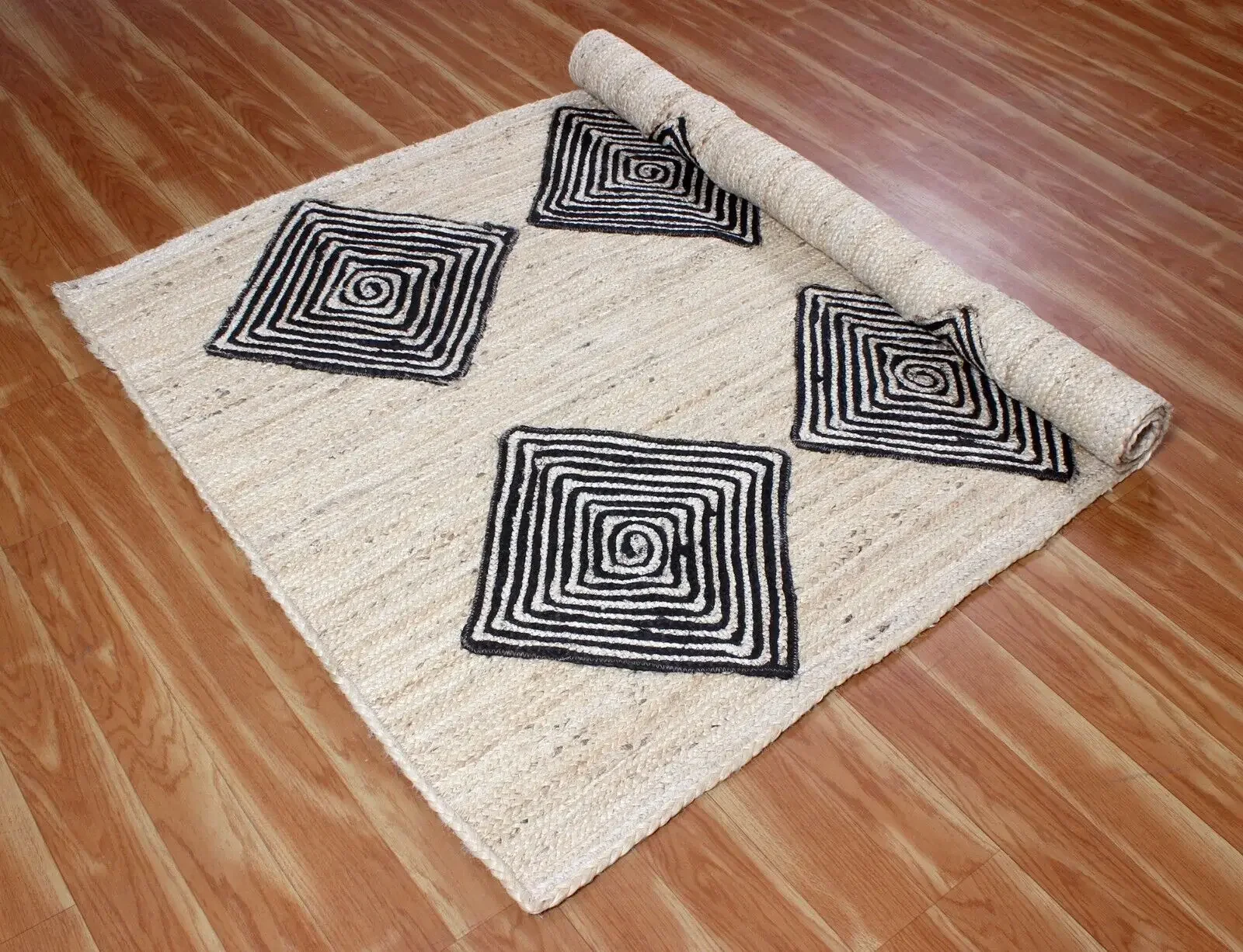 Hand Braided Natural Jute Area Rug Hall Mat Home Decor Black Rugs