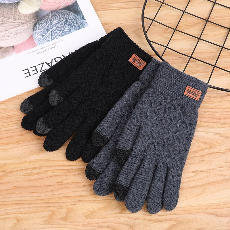 Women Men Warm Thick Autumn Winter Touch Screen Gloves Stretch Knit Mittens Wool Full Finger Female Crochet Skiing Cycling Glove