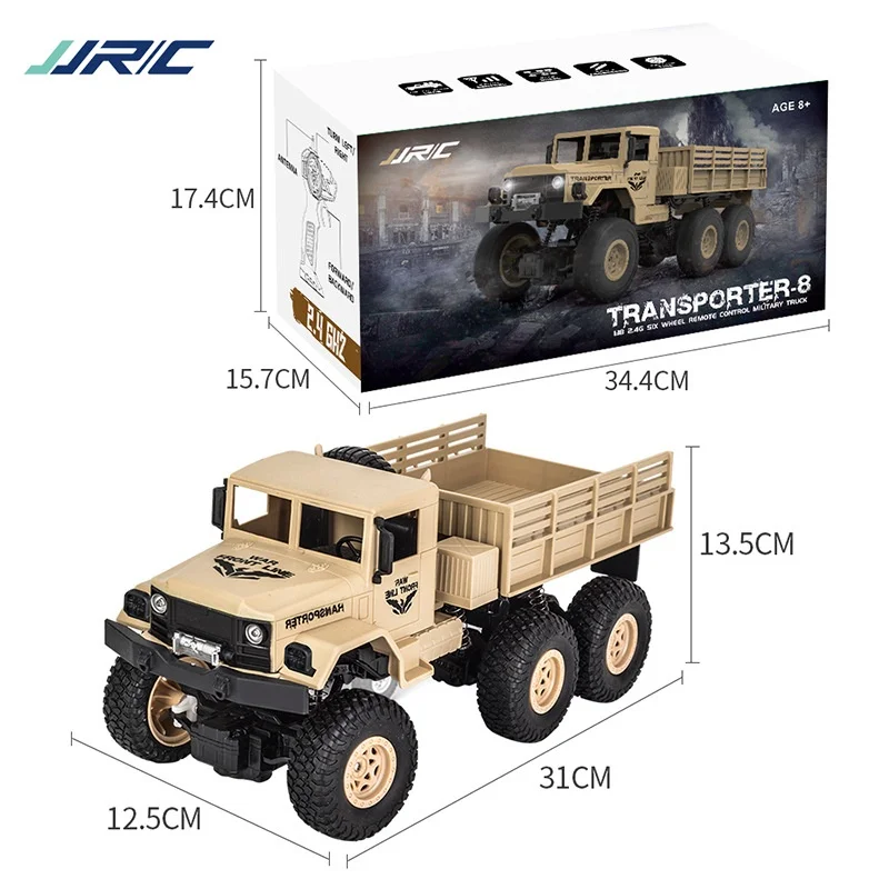 Jjrc 2,4g simulación de Control remoto a escala completa camión militar de seis ruedas tracción en las cuatro ruedas todoterreno modelo vehículo juguete para niños