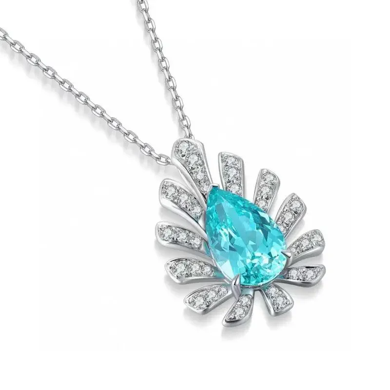 Pirmiana Fashion 5.77ct Lab Grown Paraiba Sapphire Pendant Necklace S925 Silver Jewelry Engagement Gift Women