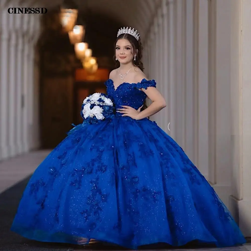 Vestido de baile de quinceañera, traje con apliques de cuentas sin mangas, azul real, dulce, 16 Vestidos de tren de corte, 15 años, 2022