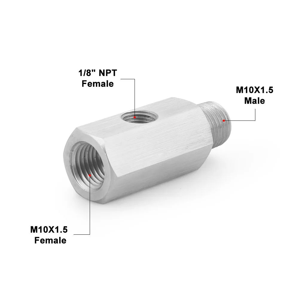 Edelstahl-Seiten löcher 1/8 "npt Buchse bis m12 m10 m14 1/8npt 1/4npt Öldrucksensor-Anschluss Zuleitung Manometer T-Adapter – Detail 7
