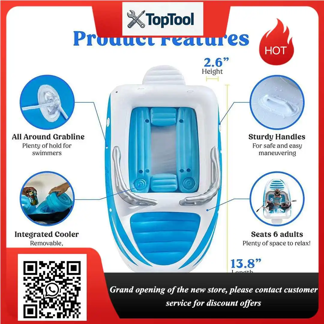 Summer Outdoor Inflatable Floating Island, Portable Water Party Boat Fun Toy for Pool Lake Ocean Water Activities