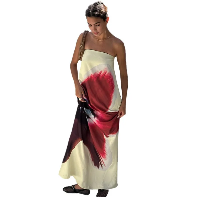 Ärmelloses, bedrucktes, trägerloses langes Kleid, modisch und sexy, für Party, Abschlussfeier, formelle, elegante Damen-Robe. – Detail 13