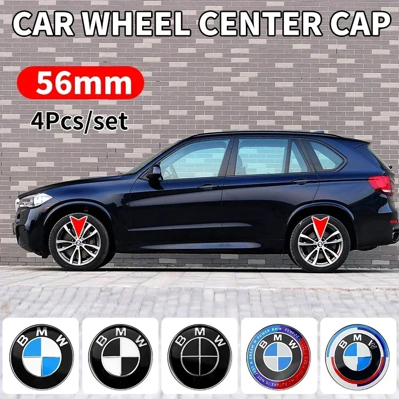 4pcs 56mm Car Wheel Center Cap Logo Hub Badge Rims Cover For BMW E46 E38 E60 E90 E93 F20 F30 X3 X5 Blue White Black Anniversary