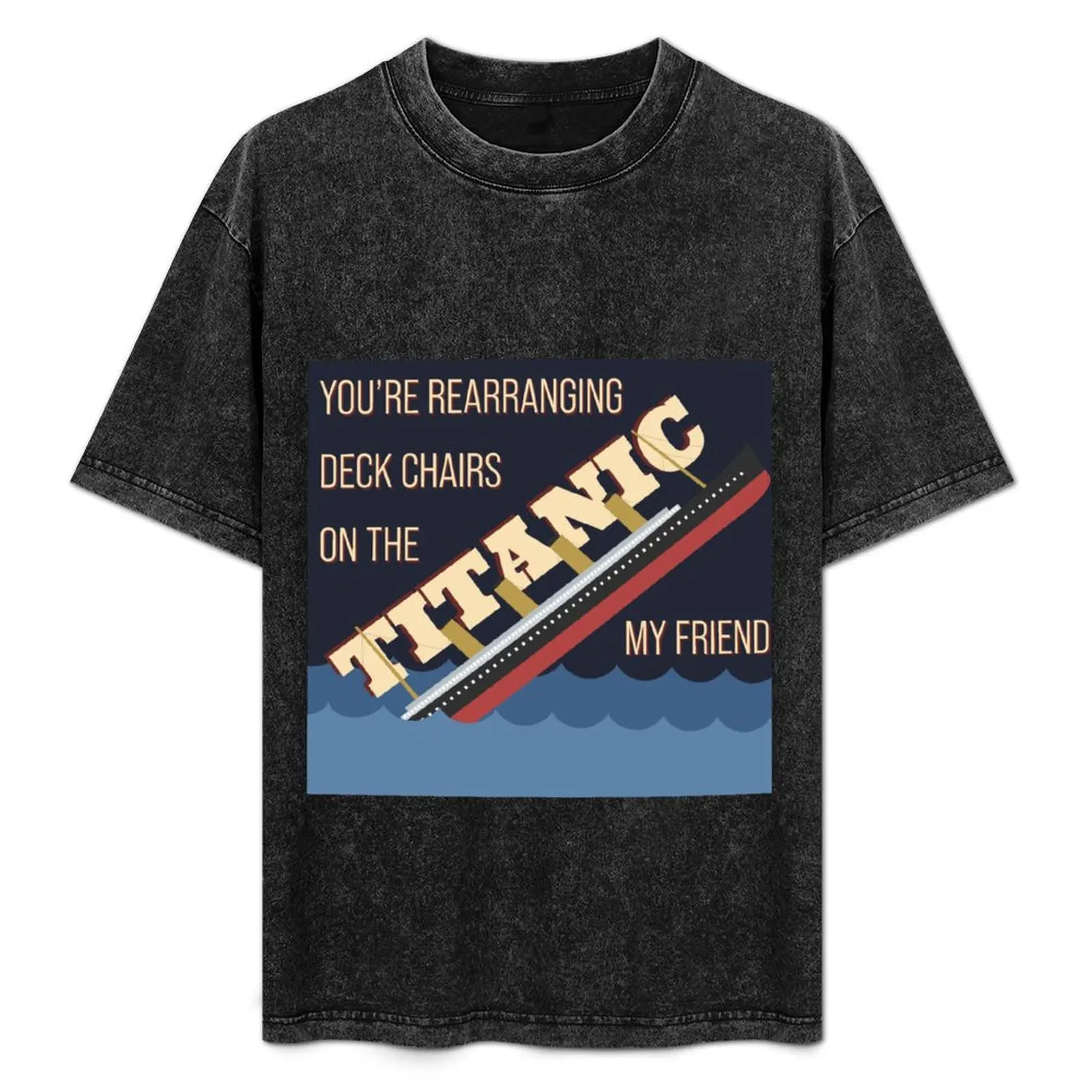 タイタニック号のデッキチェア柄-tシャツ-カジュアル-デイリーウェア-半袖トップス