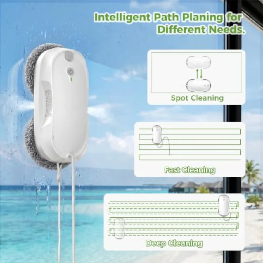 Window Cleaning Robot for High-Rise Windows, ABS Plastic, Black, Auto-Dual Spray, 4min/ cleaning speed, 3200pa suction, 3 clean