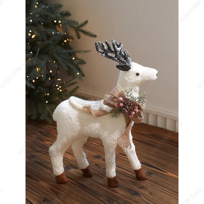 White Foam Reindeer Plush Figurine, Xmas Desktop Ornament For Christmas Tree Home Mall Window Scene Layout Holiday Spare Part