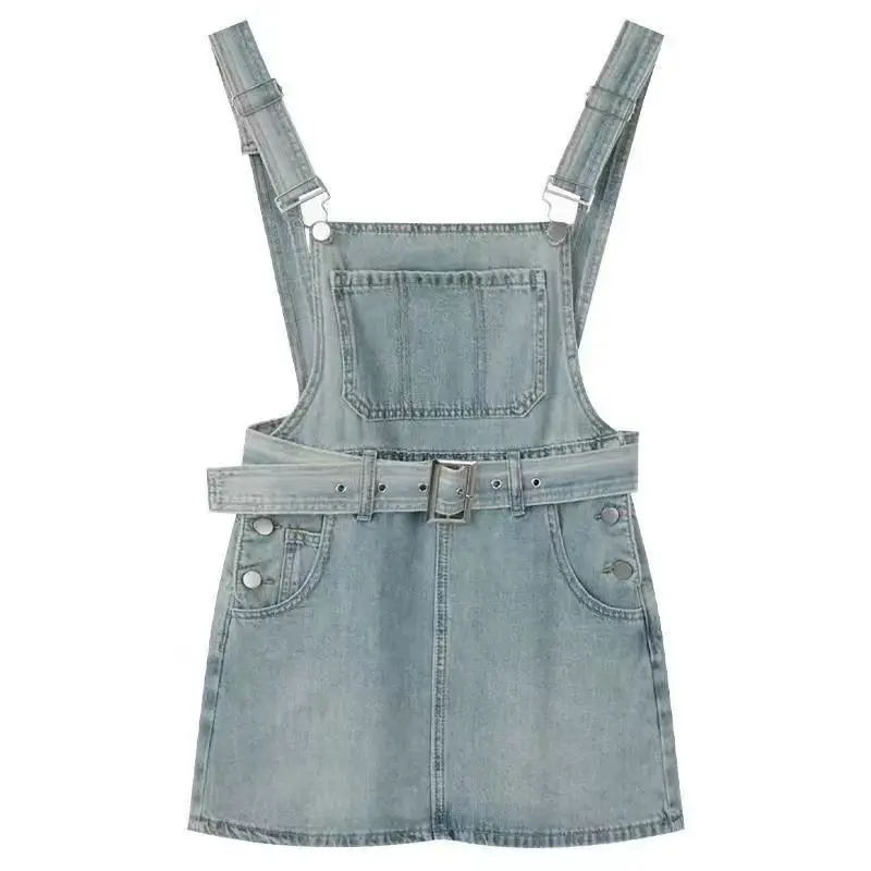 Women Backpack Skirt Denim Skirt Y2k A-line Skirt Belt Streetwear Vintage Clothes Chic Slim Sexy Sweet Design Loose Solid Blue