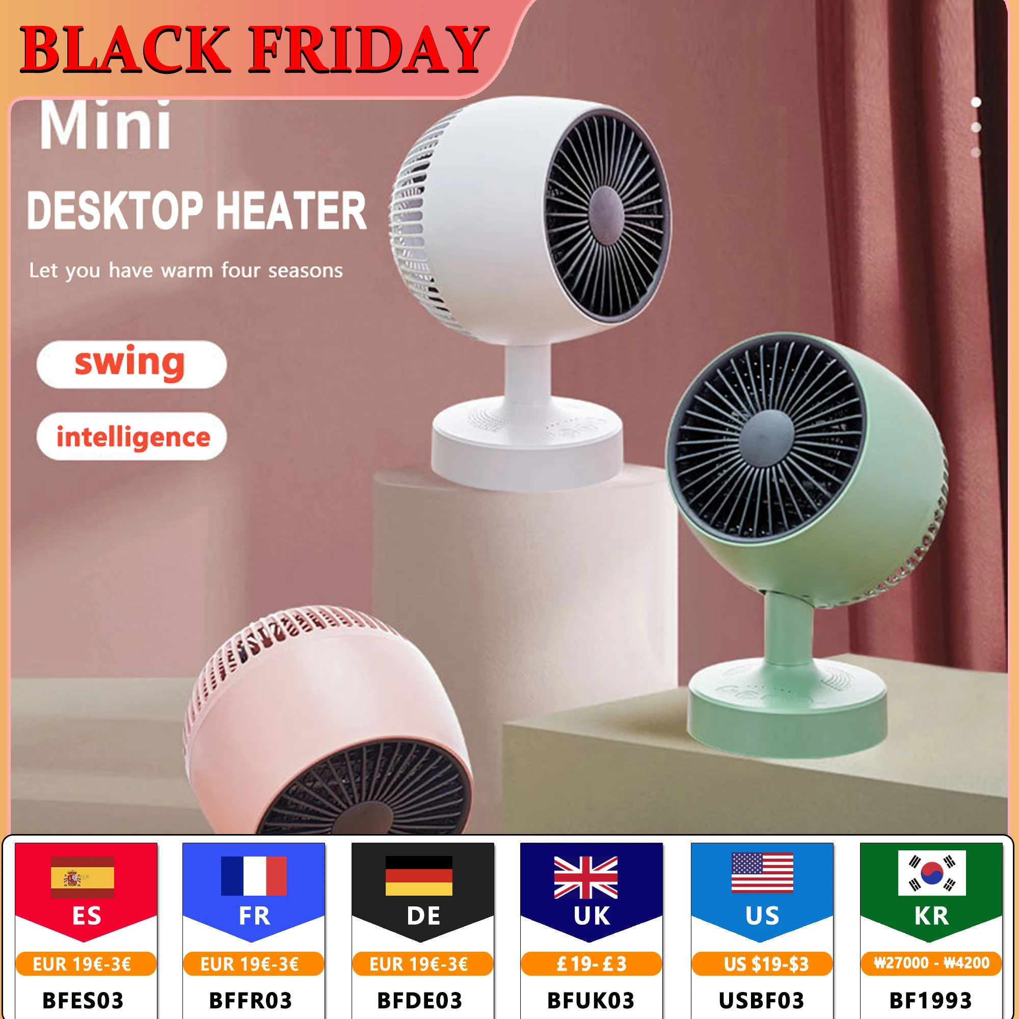 Desktop intelligent constant temperature small shaking head heater three speed adjustable temperature mini home office heater