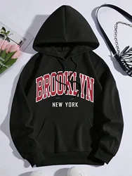 Brooklyn New York Graphic Print Hoodie Sweatshirts with Soft Brushed Fabric Front Pocket Drawstring Sporty Style Pullover