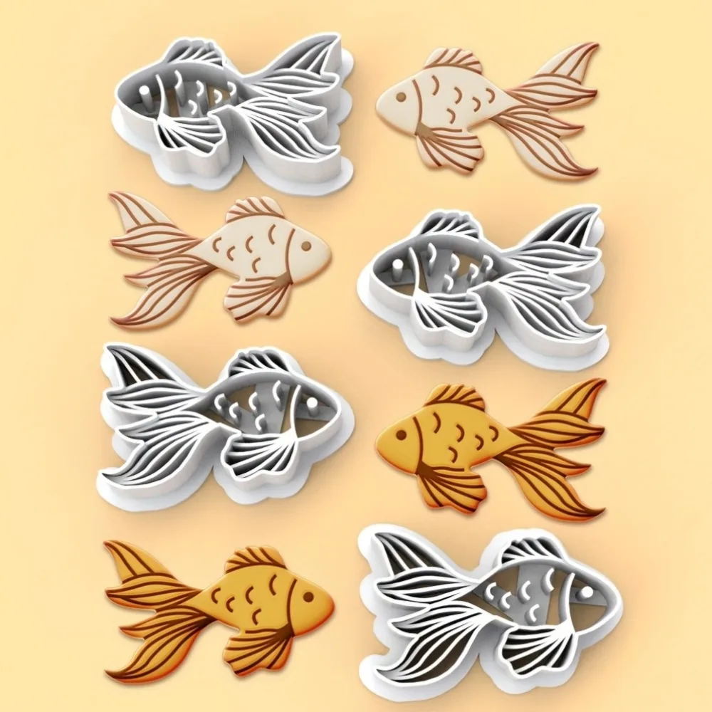 2Pcs Goldfish Cookie Cutter Set  Detailed Koi Fish Mold with Hollow Thanksgiving/Christmas Embosser for Baking & Festive Treats