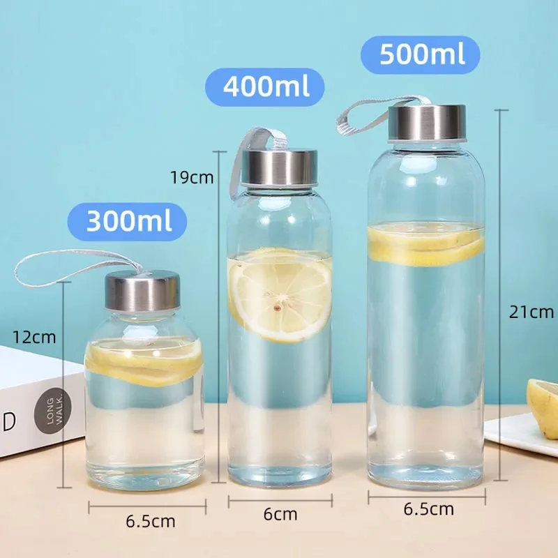 300/400/500ml Transparent Water Bottle Stainless Steel Cover Plastic Water Cup Portable Drinking Bottle For office tea Sports