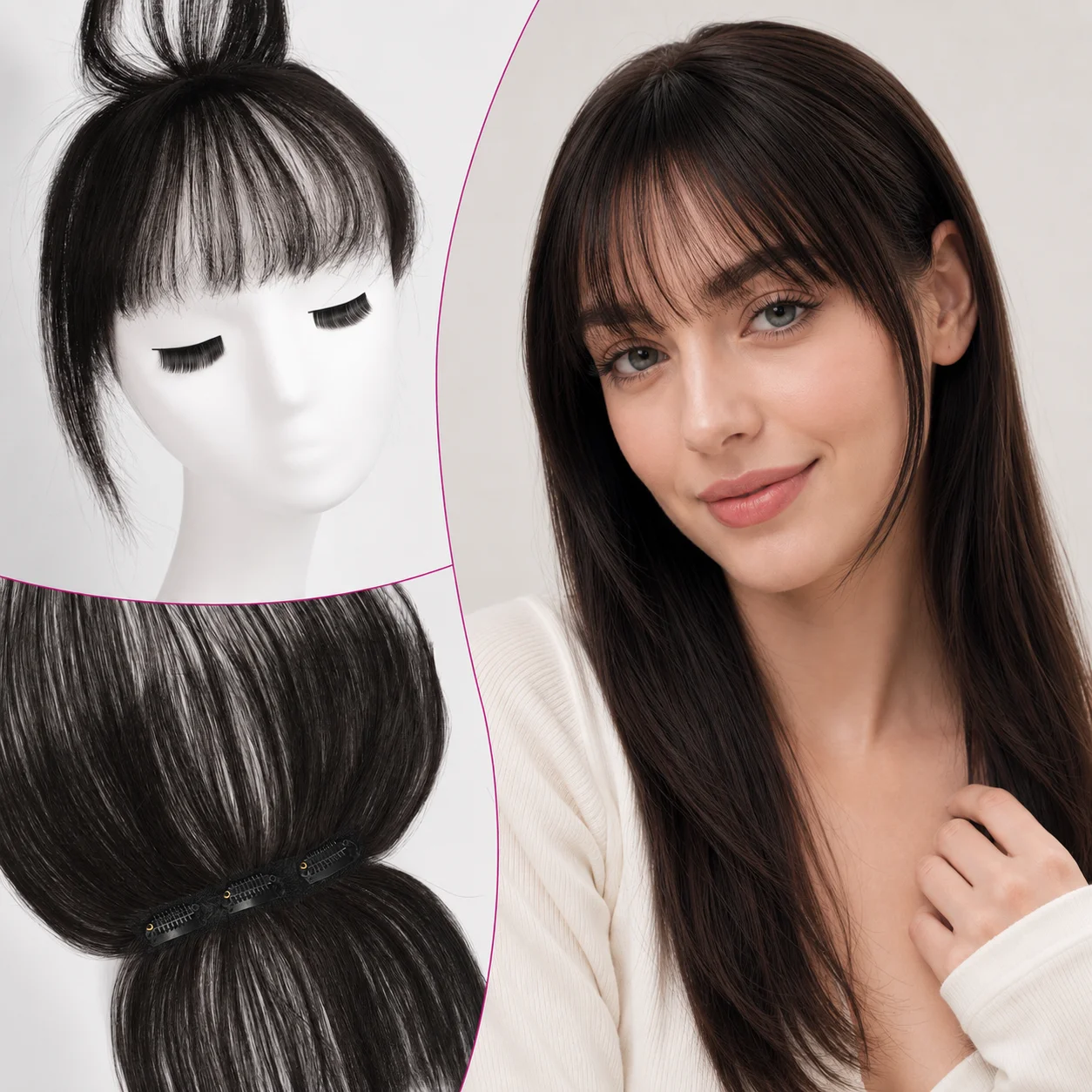 Upgraded 3D Air Wispy Fringe with Sideburns 100% Human Hair Natural Black Straight Bangs Clip in Hair Extensions for Women Daily