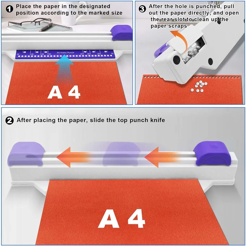 Top-Hand Push Binder, 30 Hole Binder Machine, Coil Binder, Home Desktop Binder Puncher For A4 A5 A6 A7 B5-B7 Scrapbook