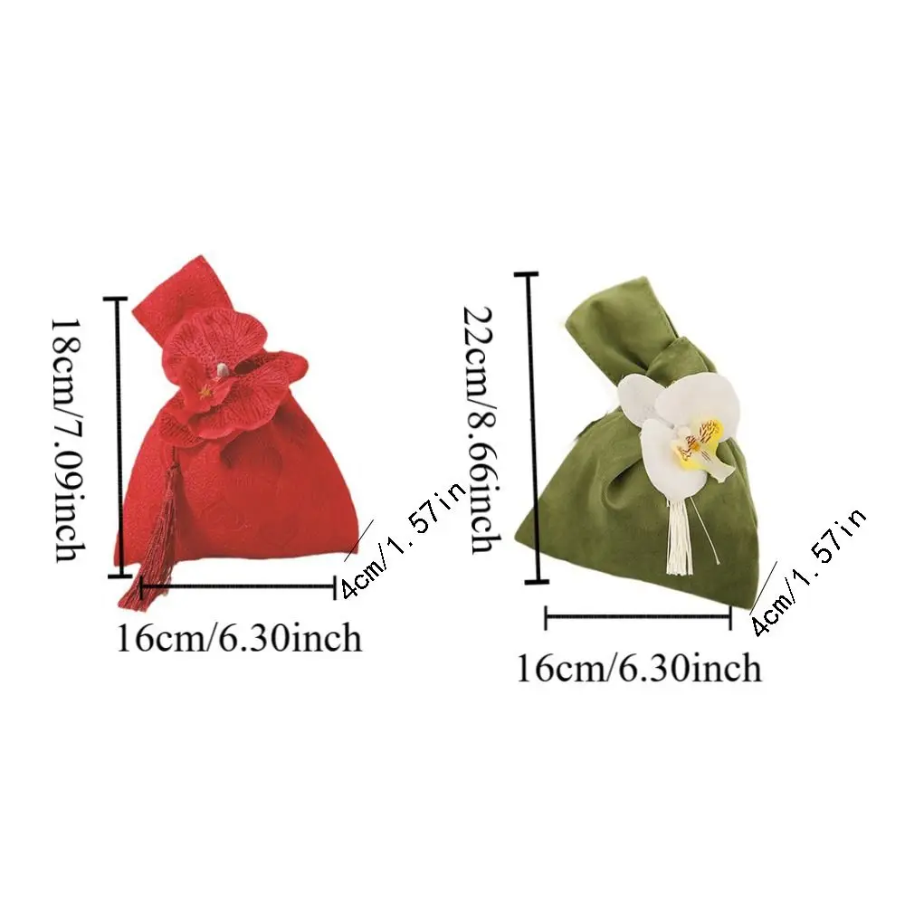 Borsa da polso con nappa a fiori in velluto Borsa per trucco per orchidee Borsa in stile cinese Temperamento Imballaggio di gioielli Scatola di zucchero festosa Capodanno