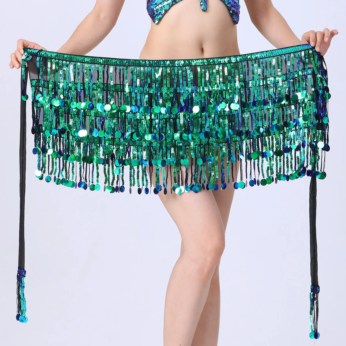 New Belly Dance Bead Waist Chain 4 Layer Sequin Hip Scarf Tassel Waist Belt Dance Stage Performance Dance Accessories