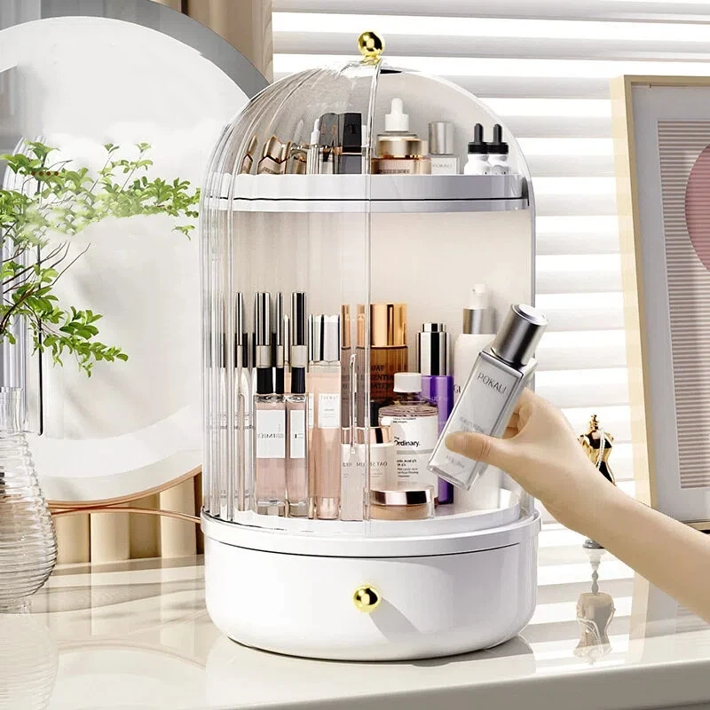 

Luxury 360° Rotating Makeup Brush Holder with Lid Cosmetic Organizer for Lipstick Eyebrow Pencil Storage Eye Shadow Holder