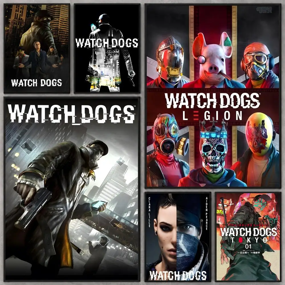 Game Watch Dogs Poster Waterproof Peel‑and‑Stick Wall Sticker, Art Print for Bar Cafe Living Room