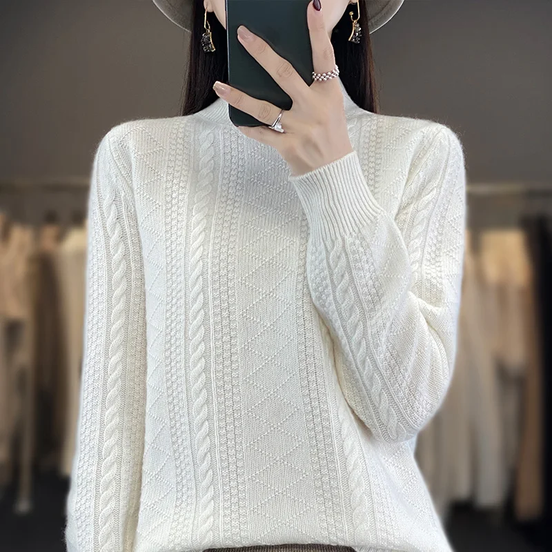 2023 New Autumn Winter women Cashmere thickened Half turtleneck  Warm Loose cashmere sweater women