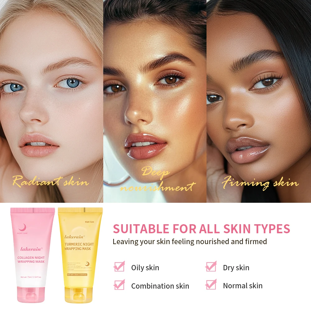 Glow Overnight Wrapping Mask Combo Nourishes Increase Face Skin Elasticity Turmeric Mask Collagen Suitable For All Skin Types