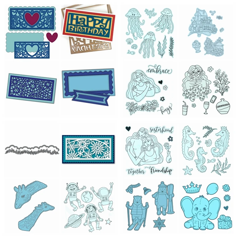 Pochoir de Scrapbooking 2022, arrière-plan fin flocon de neige anniversaire sœur girafe matrices de découpe et timbre clair, fabrication de cartes, bricolage