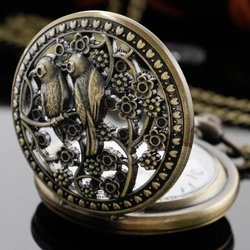 Animal World Vivid Bird 3D Carved Pattern Bronze Hollow Chain Watch Vintage Digital Steam Punk Pendant Necklace Jewelry Gift