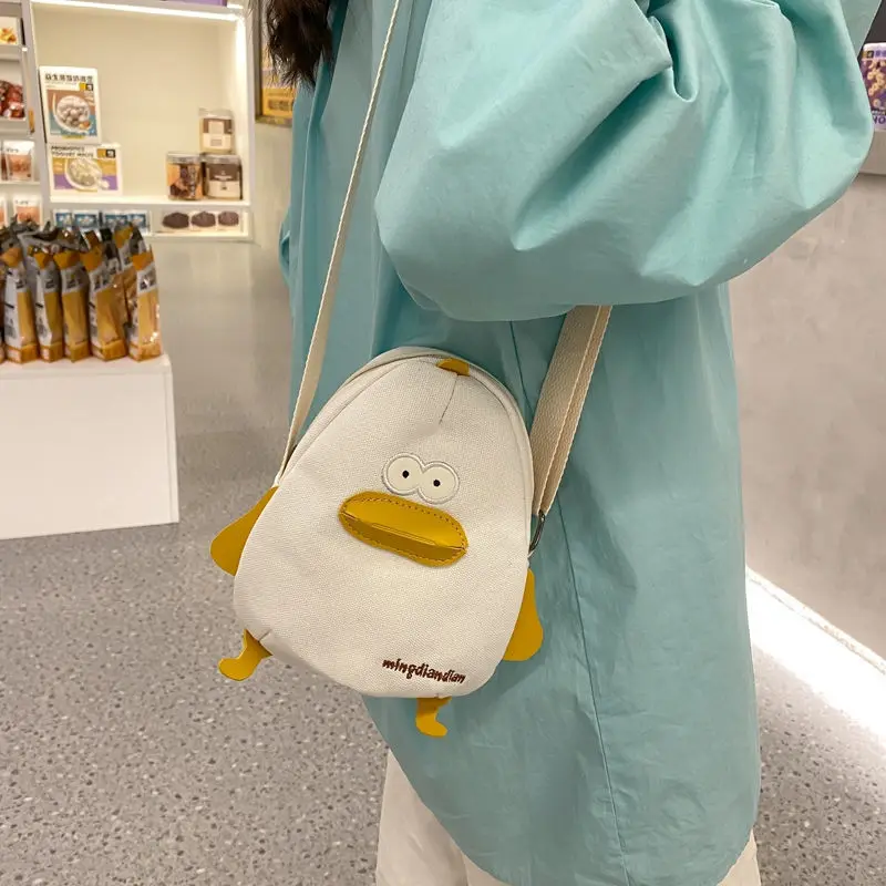 Zomer Schattige Crossbody Tassen Kleine Verse Mini Student Zachte Dame Cartoon Chick Bag Japanse Stijl Zeil Stiksels Vrouwen Vierkante Tas