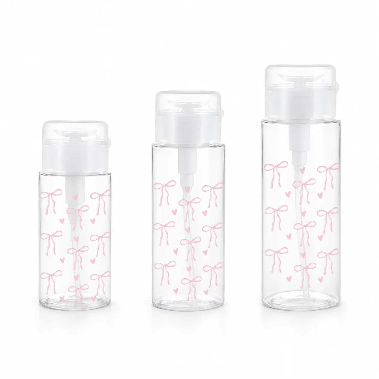 Cute Bow Travel Pump Bottle, Refillable Press Dispenser for Toner Makeup Remover Alcohol Nail Polish