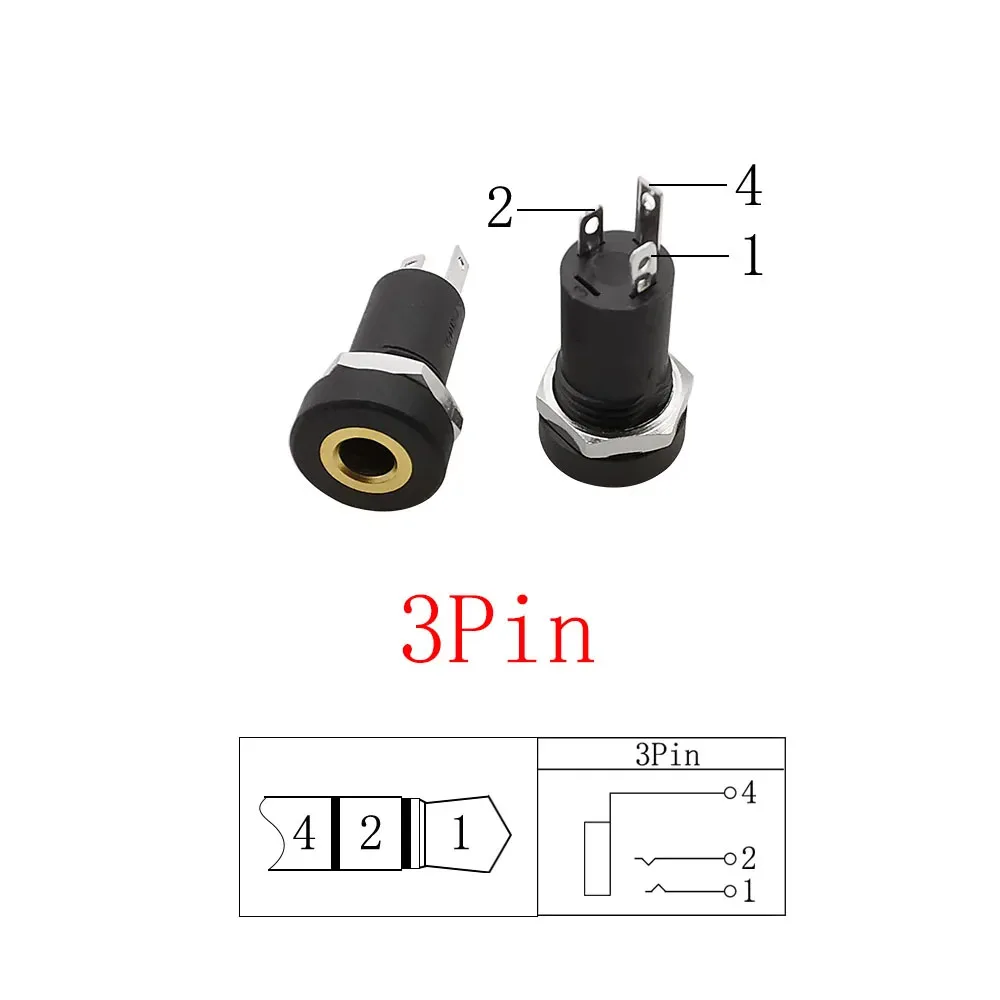 PJ-392A 3/4 Pin 3,5 mm Audio Jack Buchse 3/4 Pole Stereo Solder Panel Mount 3,5 mm Kopfhörer Buchse Stecker mit Mutter – Detail 4