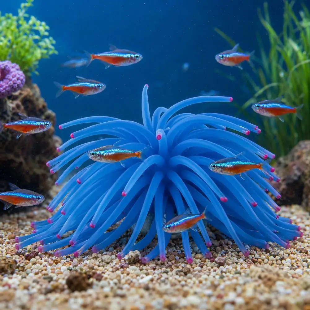 Fish Tank Ornament Silicone Sea Anemone Aquarium Decoration Realistic Blue Ornament Flexible Accessory for Fish Tank Seawater